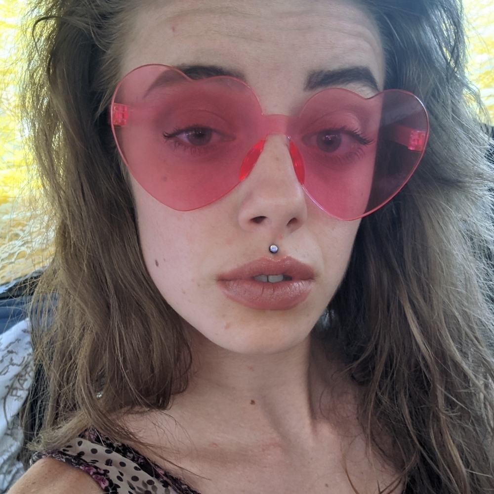 Pink Rimless Heart Sunglasses